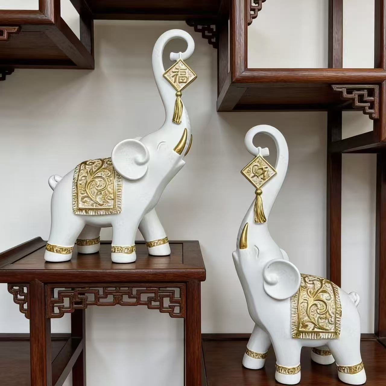 Resin Art For Wedding Gift - Une paire de figurines éléphant porte-bonheur